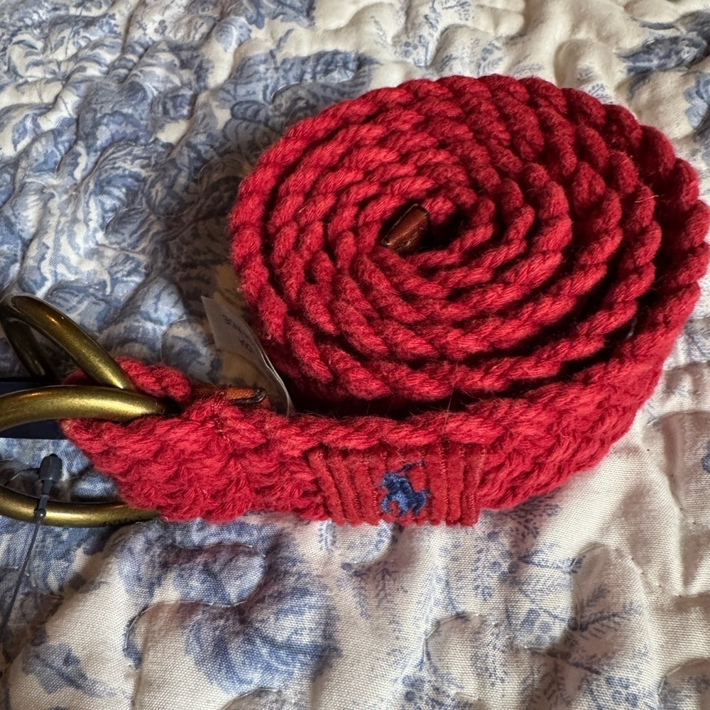 Ralph Lauren Red Braided Belt with Brass Buckle
